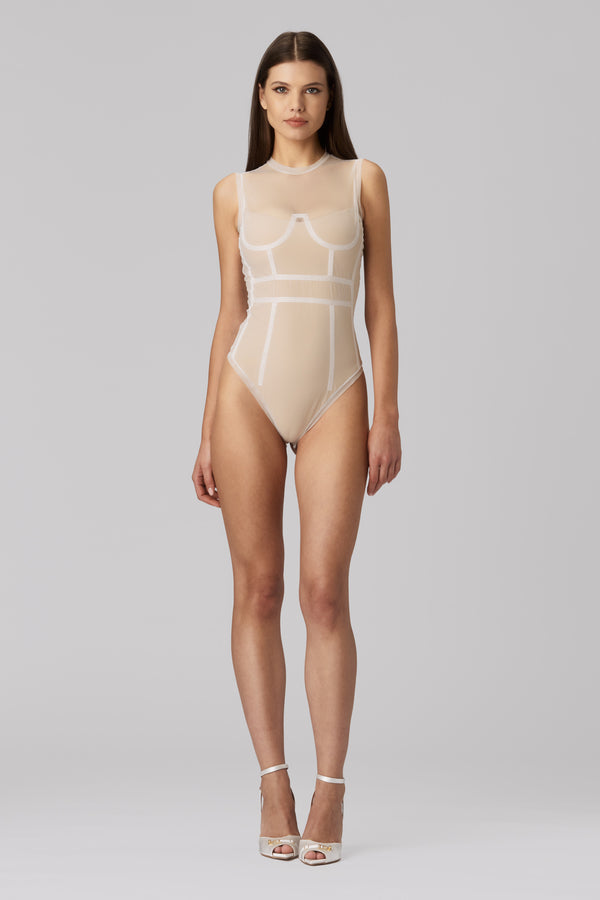 Cage Lined Bodysuit White