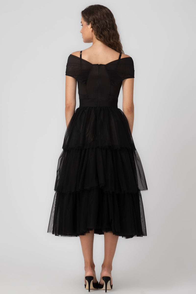 Sculpt Ruffle Dress Black