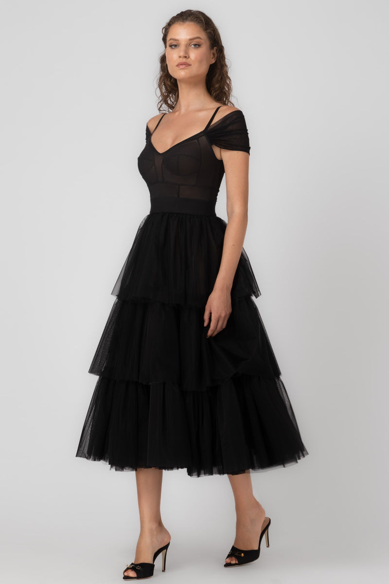 Sculpt Ruffle Dress Black