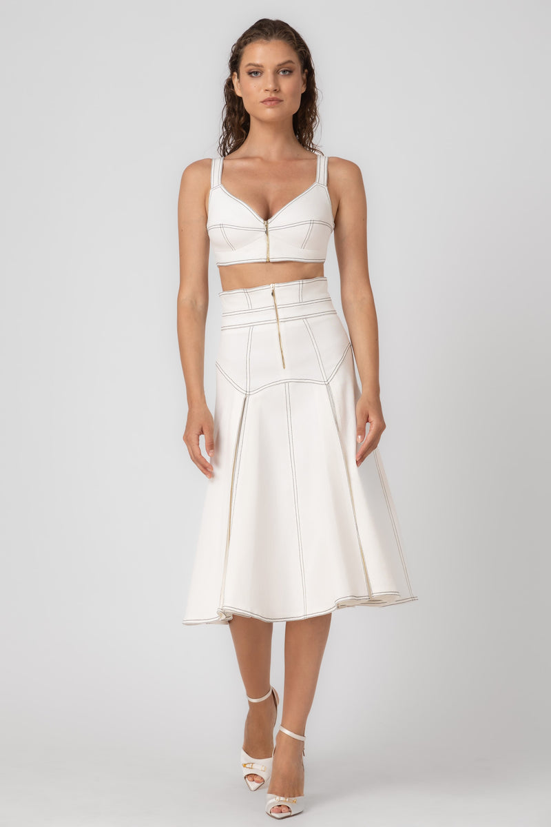 Underline Denim Skirt White