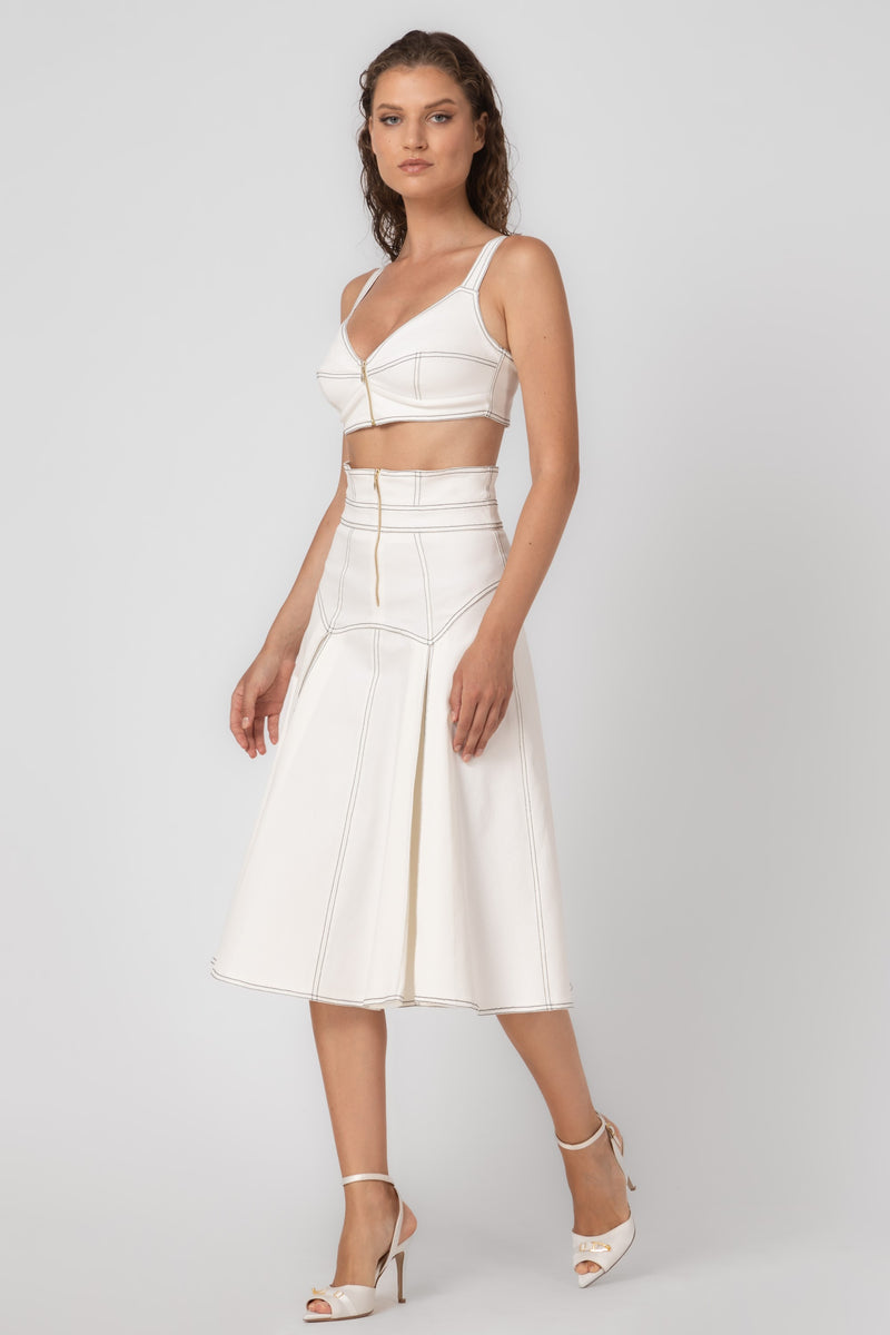 Underline Denim Bra Top White
