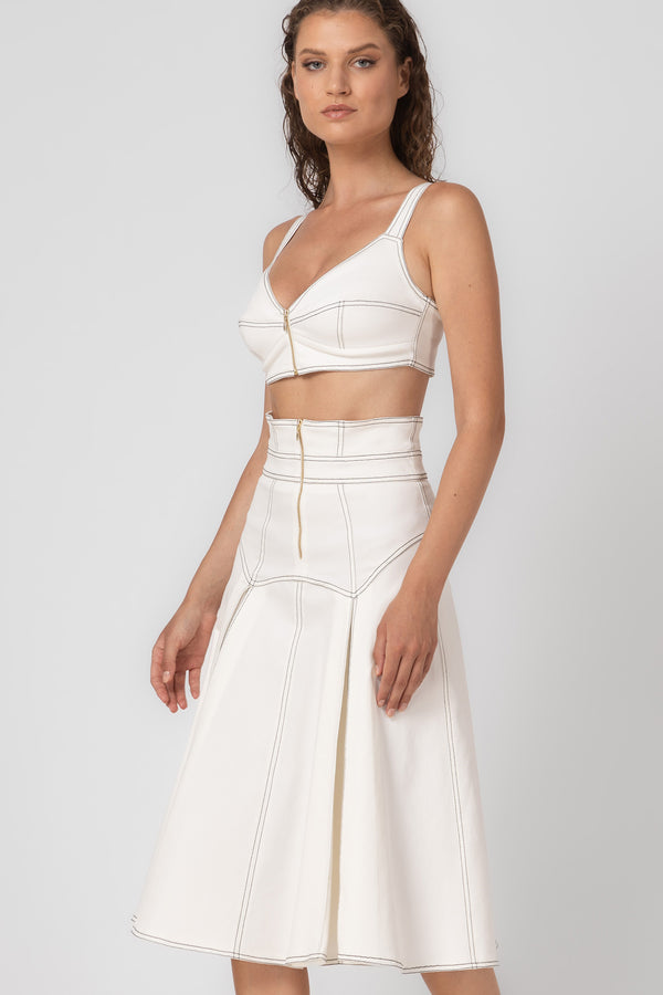 Underline Denim Bra Top White