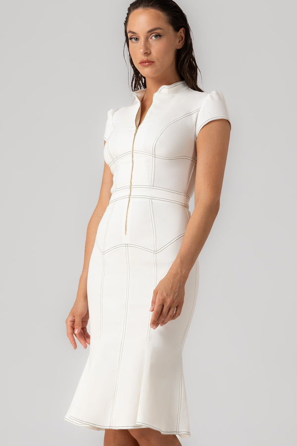 Underline Denim Dress White