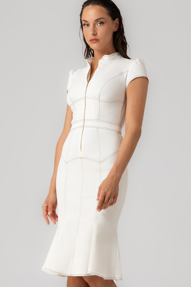 Underline Denim Dress White