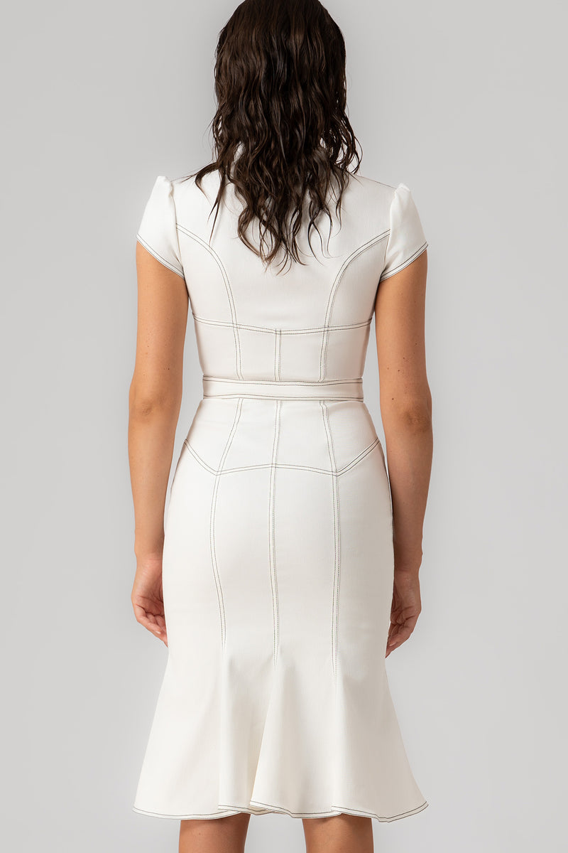 Underline Denim Dress White