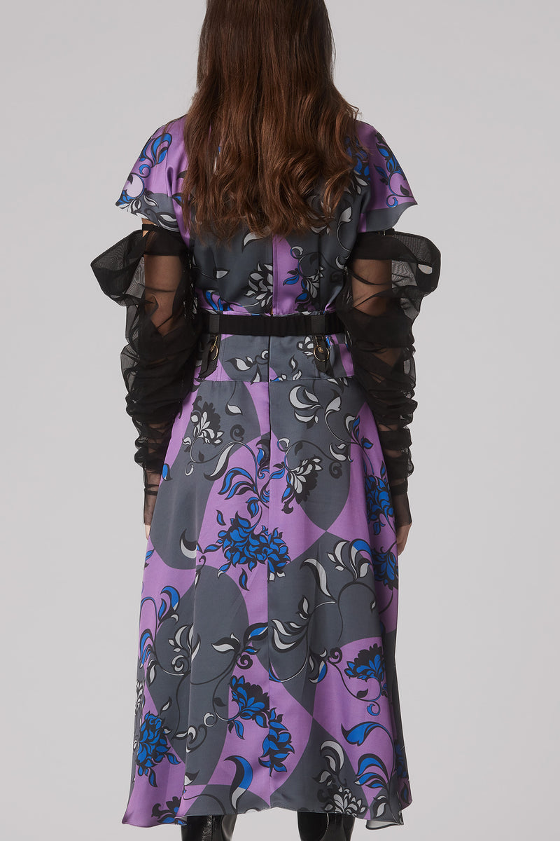 Flap Printed Dress Royal Blue