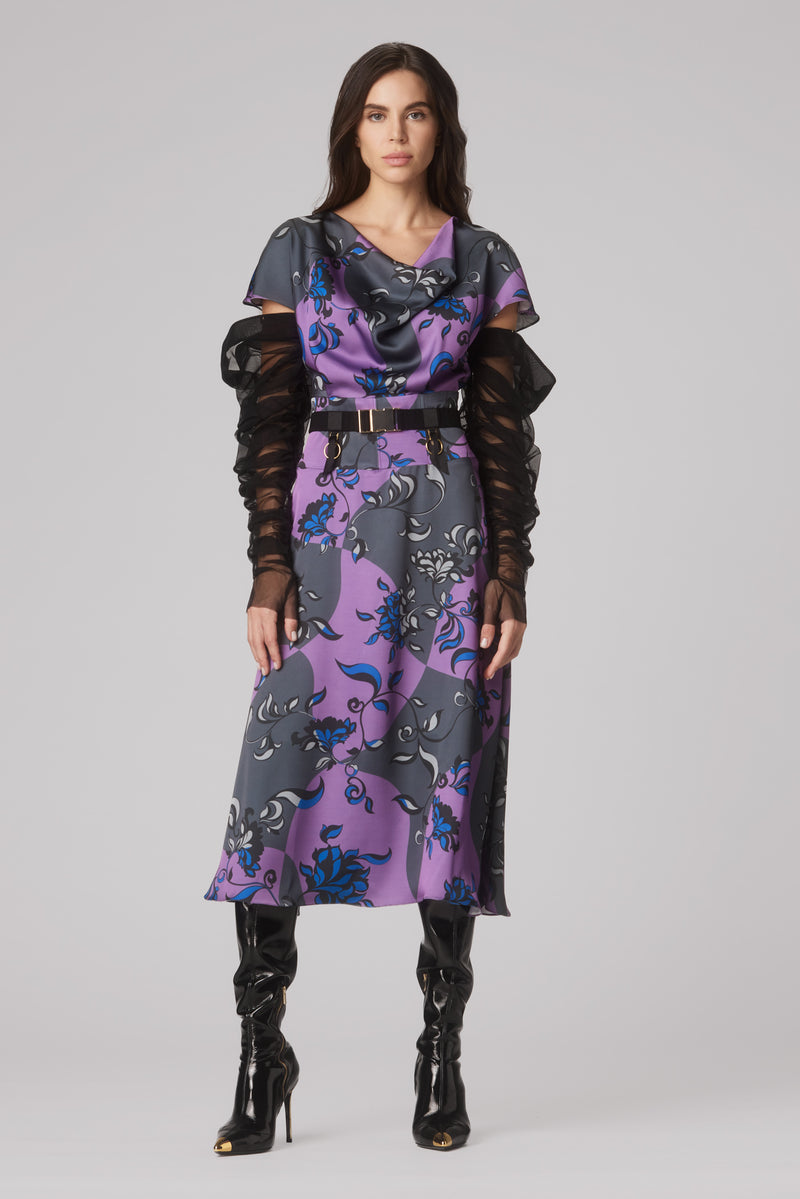 Flap Printed Dress Royal Blue