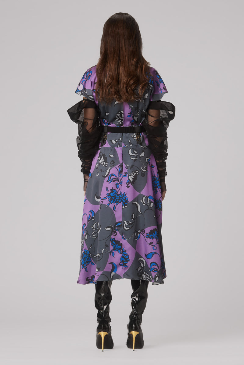 Flap Printed Dress Royal Blue