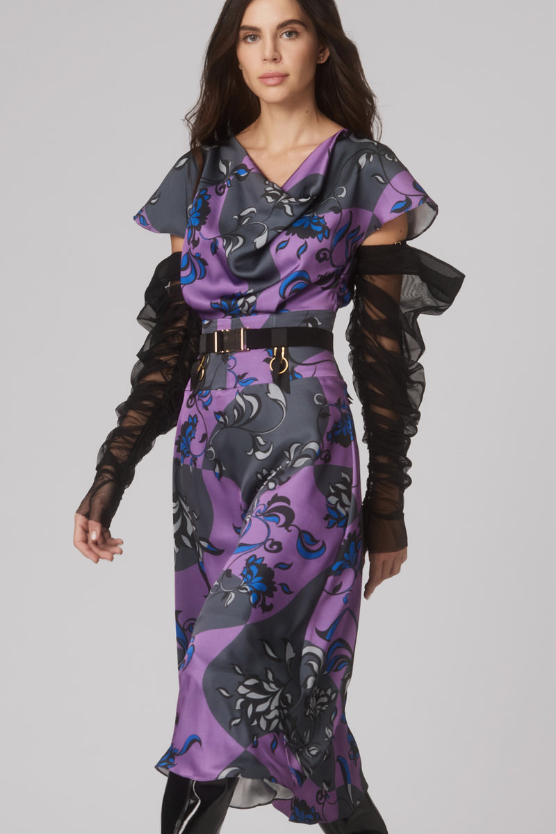 Flap Printed Dress Royal Blue