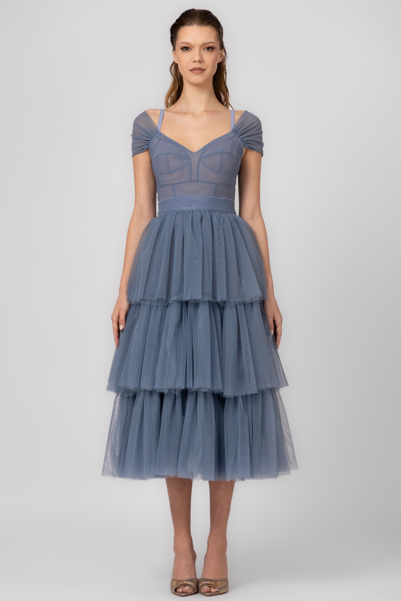 Sculpt Ruffle Dress Light Blue
