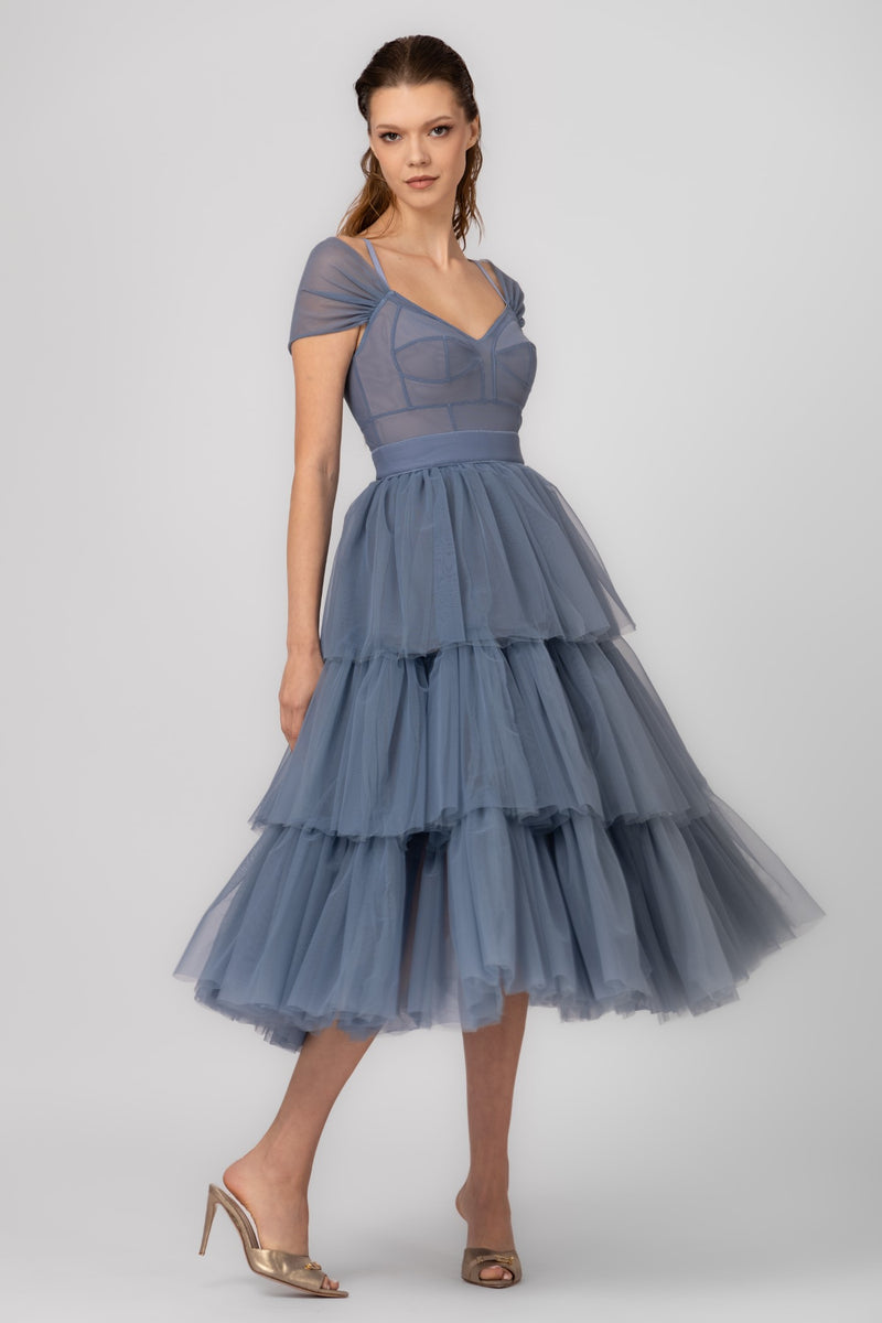 Sculpt Ruffle Dress Light Blue