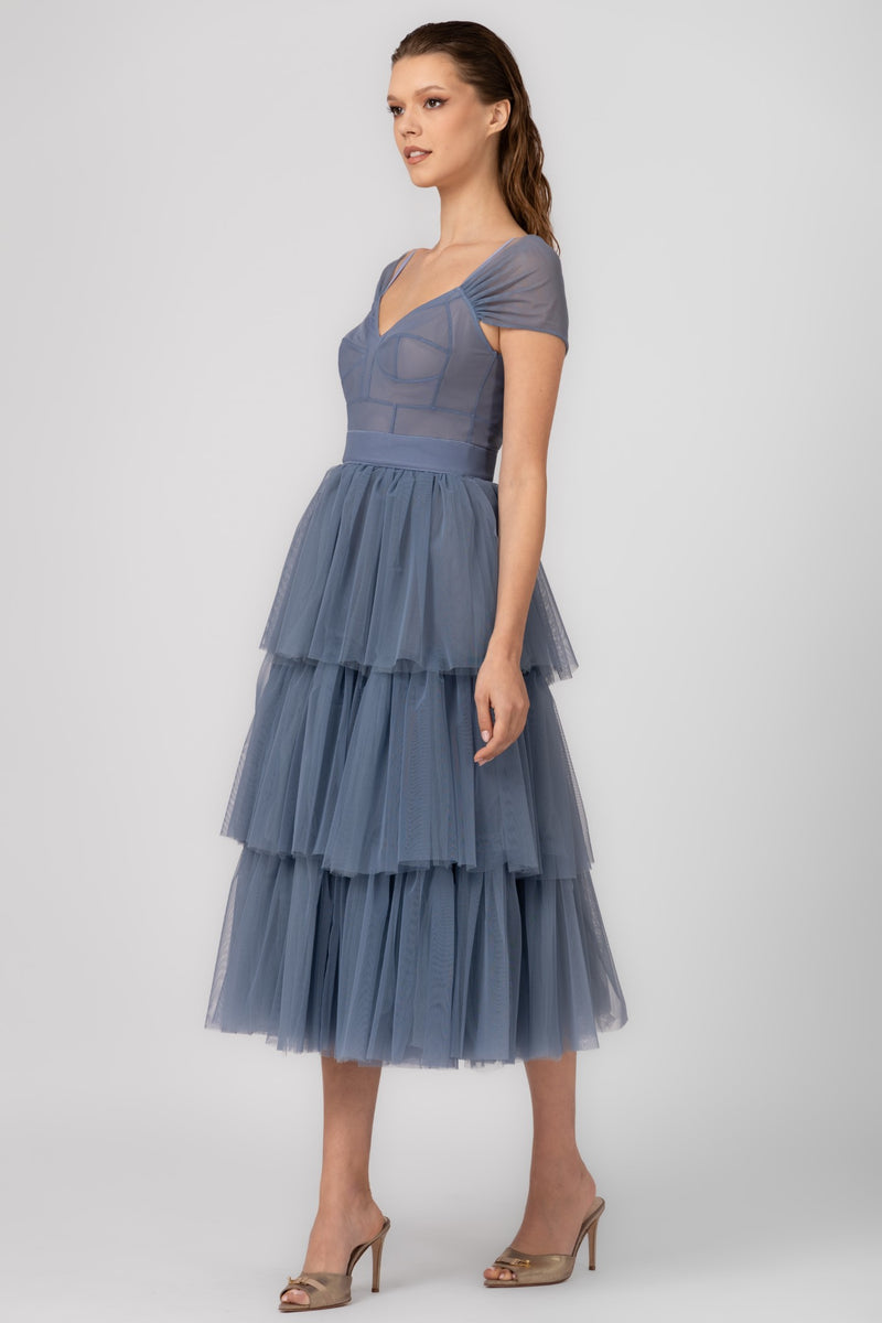 Sculpt Ruffle Dress Light Blue