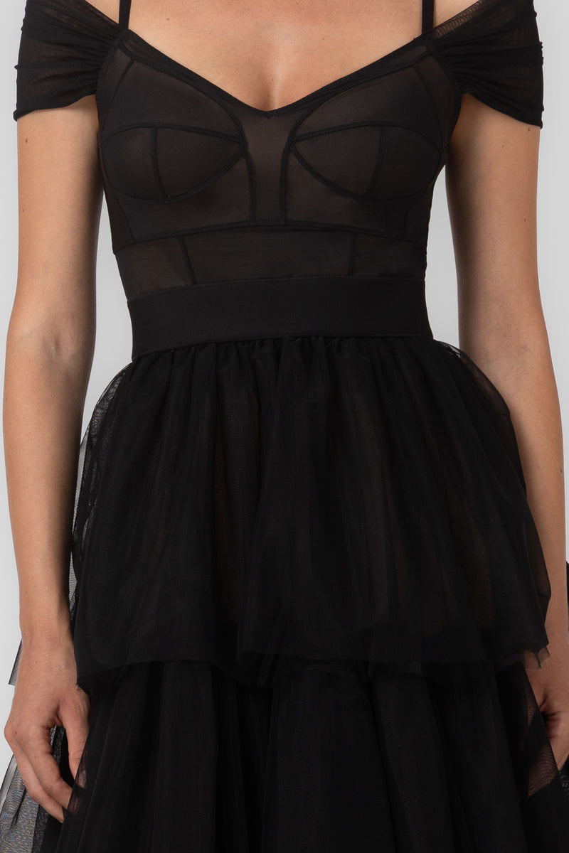 Sculpt Ruffle Dress Black