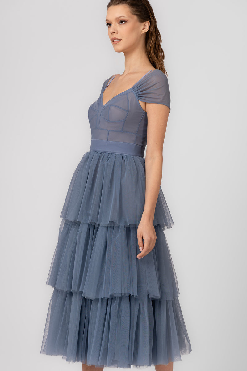 Sculpt Ruffle Dress Light Blue