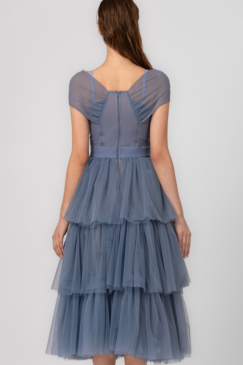 Sculpt Ruffle Dress Light Blue