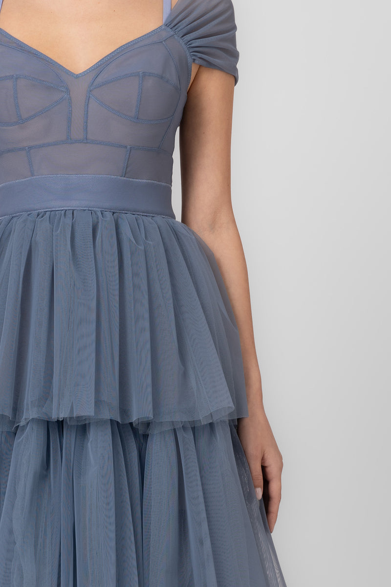Sculpt Ruffle Dress Light Blue
