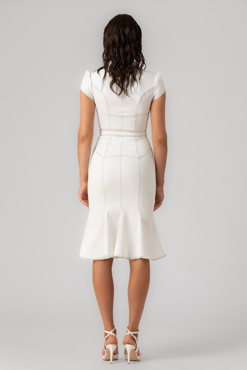 Underline Denim Dress White