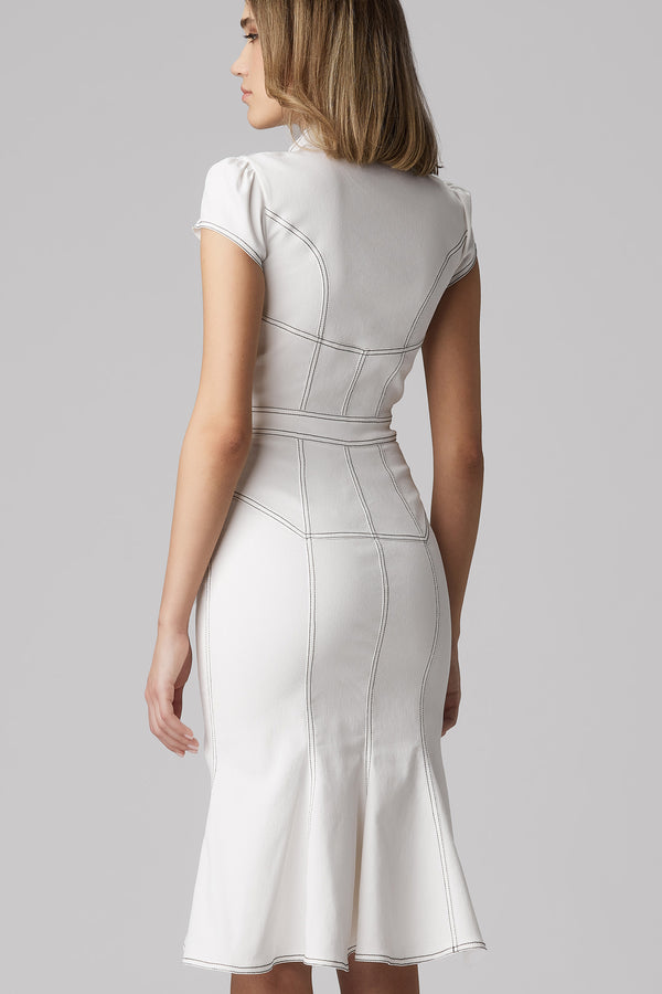 Underline Denim Dress White