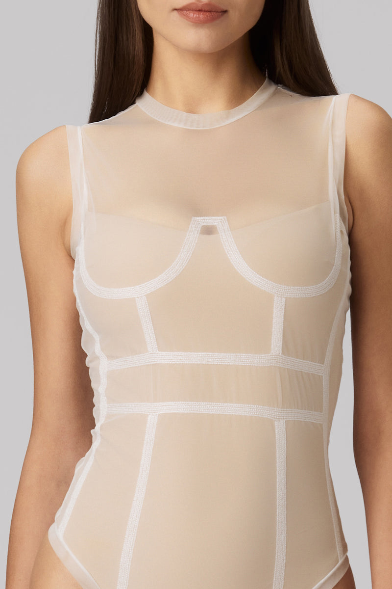 Cage Lined Bodysuit White