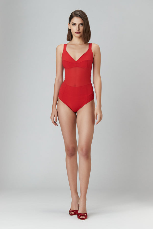 Grid Bodysuit Red